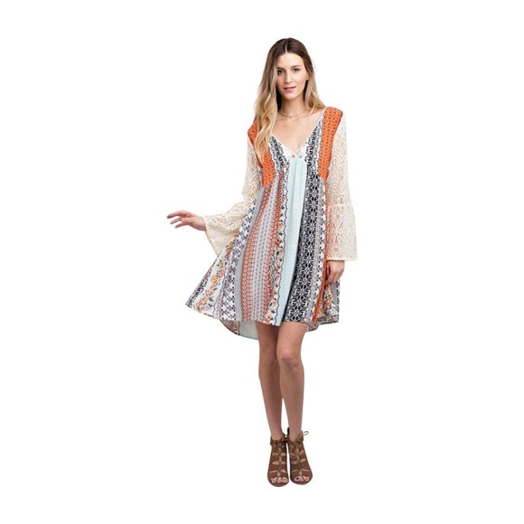 Kori Dresses & Skirts - Kori America Mixed Print Lace Dress, Orange
